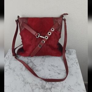 Sondra Roberts fur red crossbody bag
